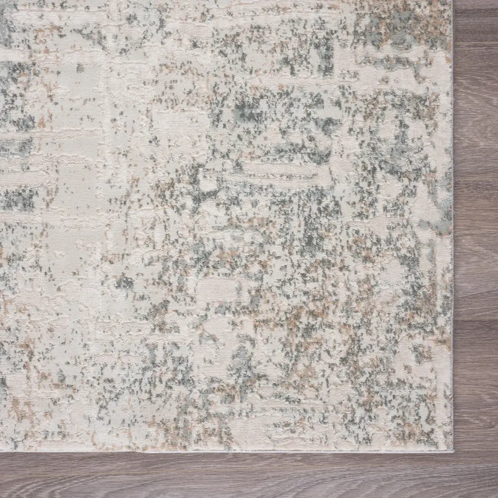 5' X 7' Gray Blue Taupe And Cream Abstract Distressed Stain Resistant Area Rug - Image 2