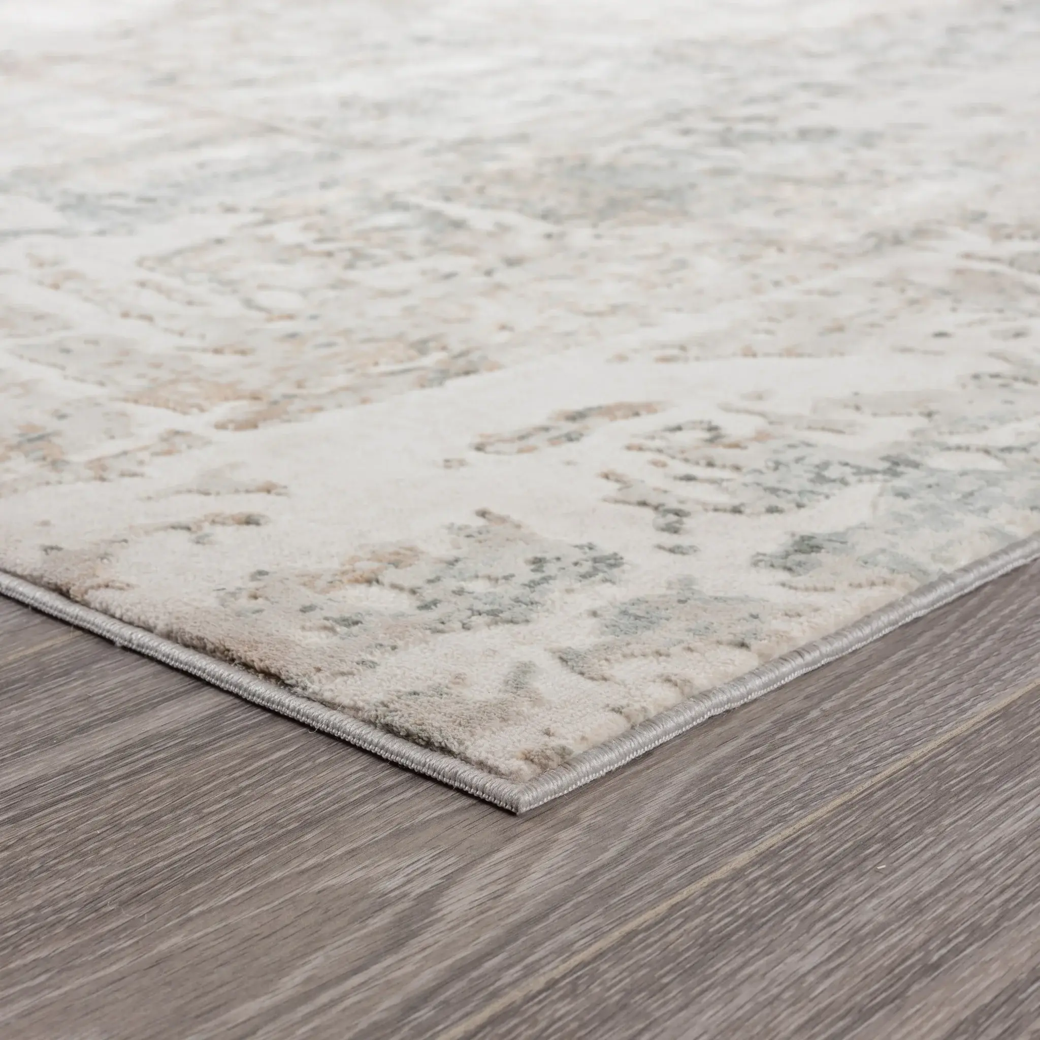 5' X 7' Gray Blue Taupe And Cream Abstract Distressed Stain Resistant Area Rug - Image 6