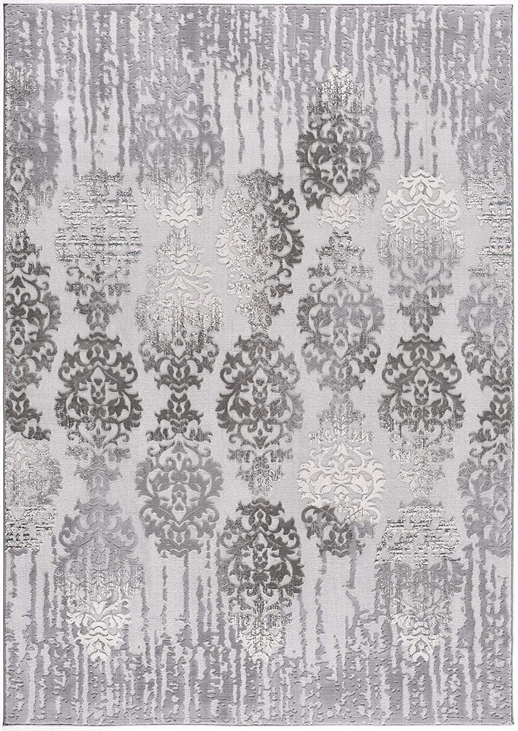 5' X 7' Gray Damask Power Loom Area Rug - Image 2
