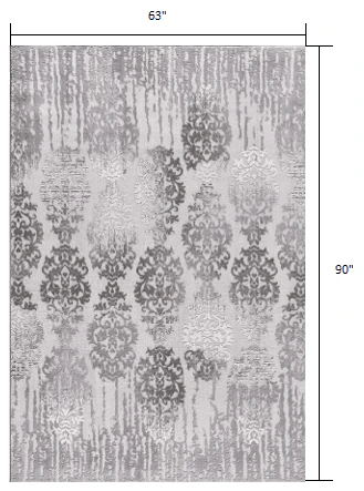 5' X 7' Gray Damask Power Loom Area Rug - Image 3