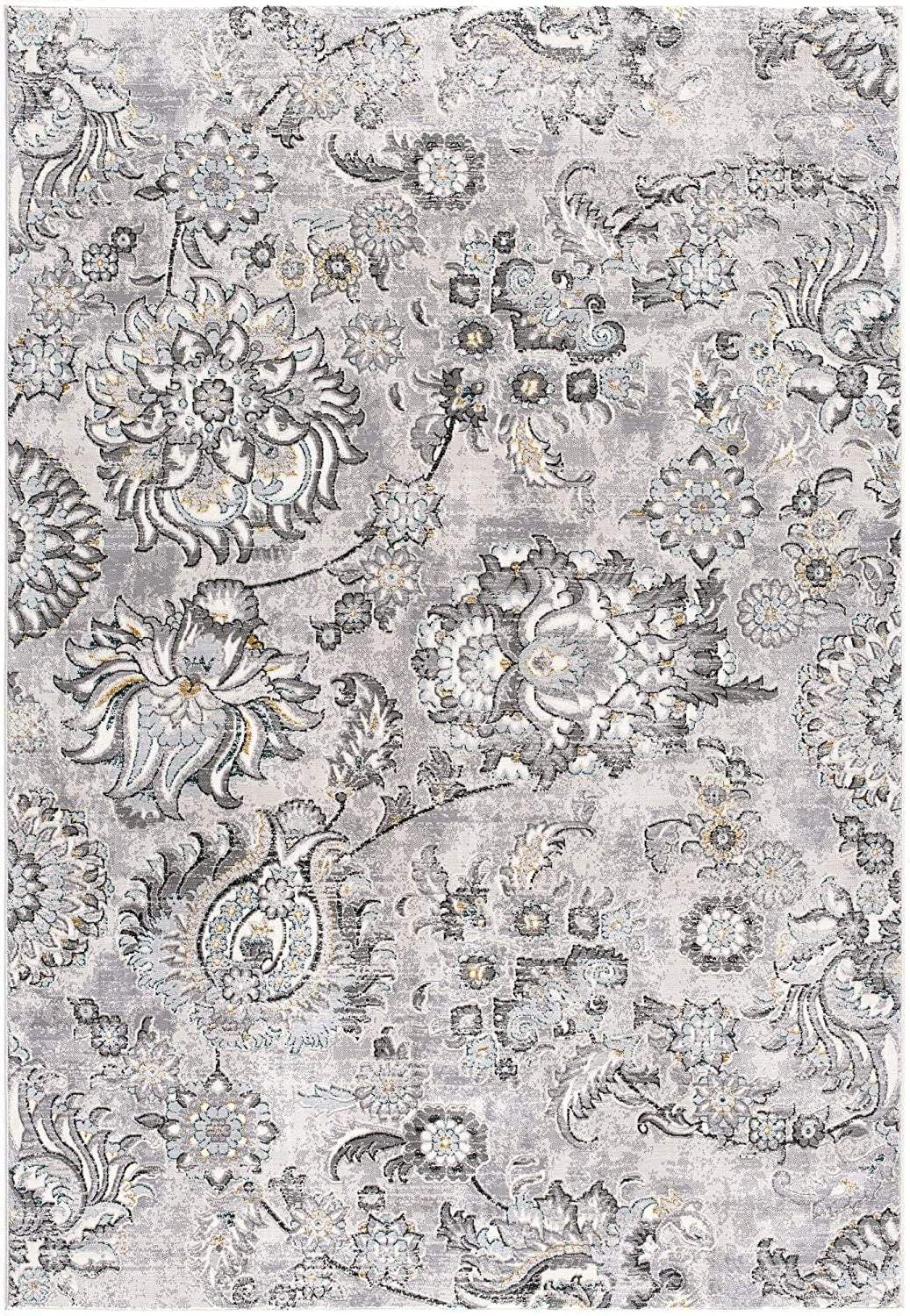 5' X 7' Gray Damask Power Loom Area Rug - Image 2