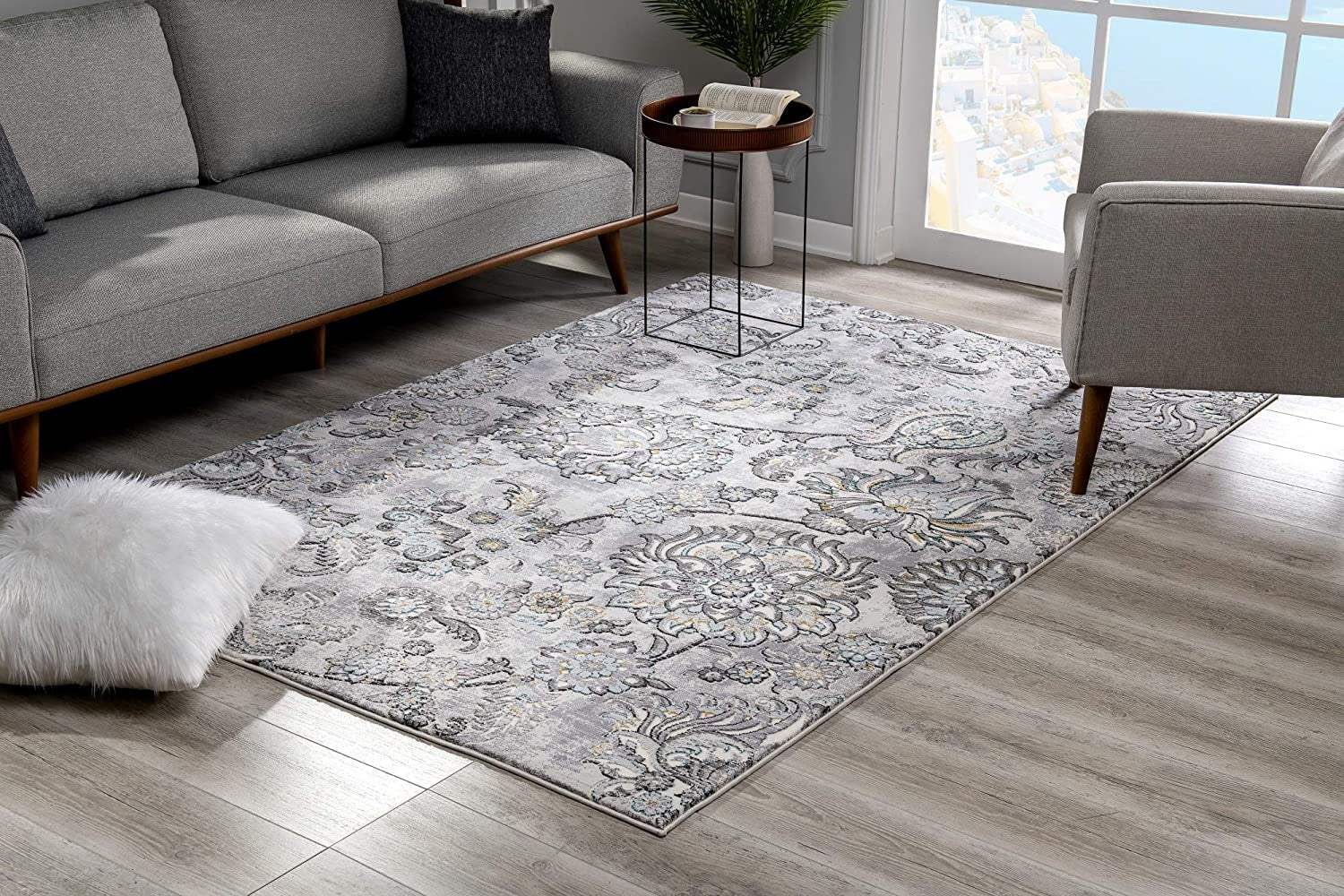 5' X 7' Gray Damask Power Loom Area Rug - Image 6