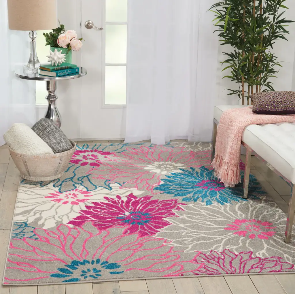 5' X 7' Gray Floral Dhurrie Area Rug - Image 5
