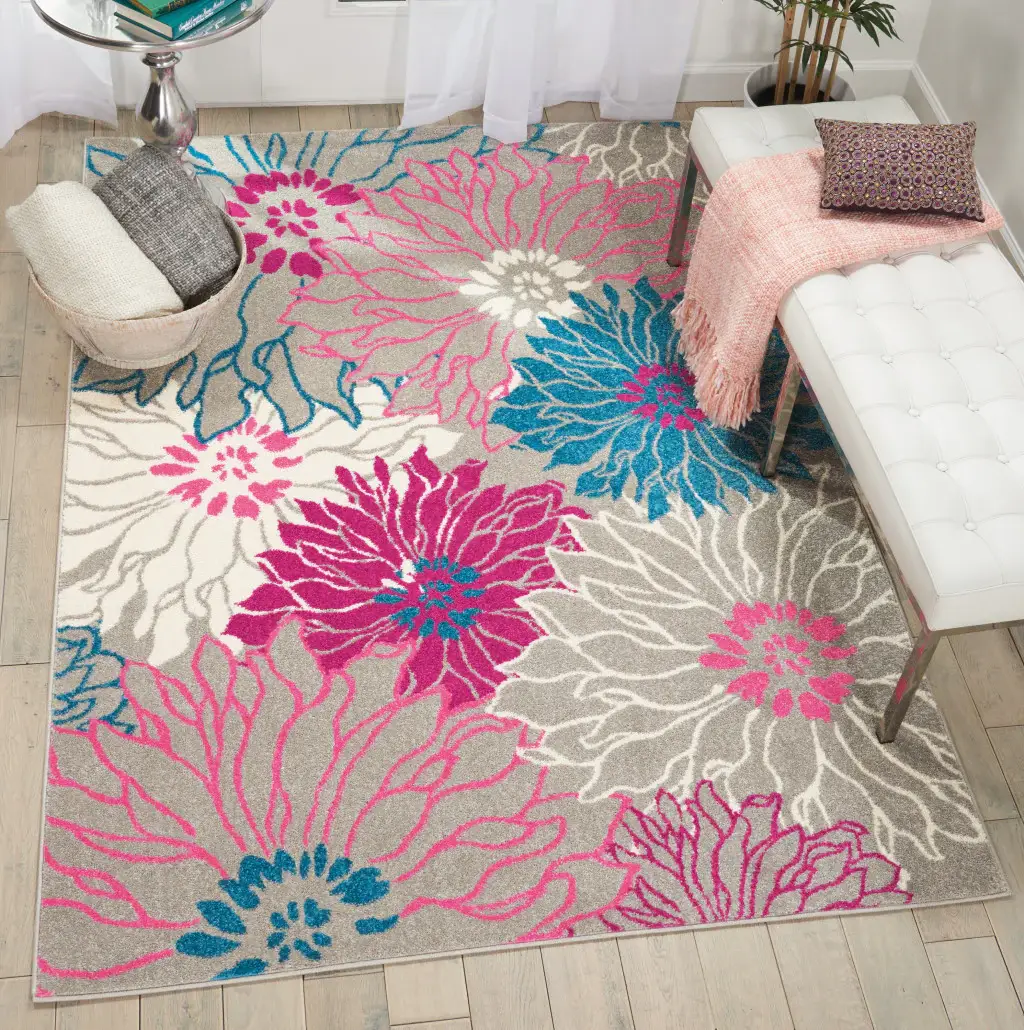 5' X 7' Gray Floral Dhurrie Area Rug - Image 6