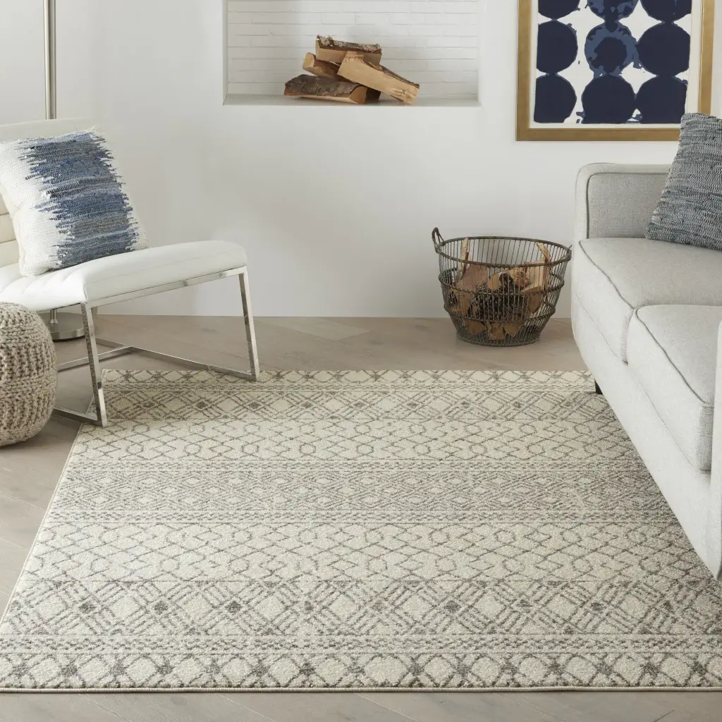 5' X 7' Gray Geometric Power Loom Area Rug - Image 6