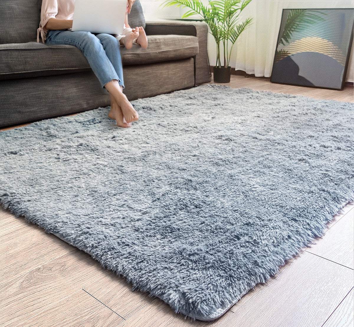 5' X 7' Gray Shag Non Skid Area Rug - Image 2