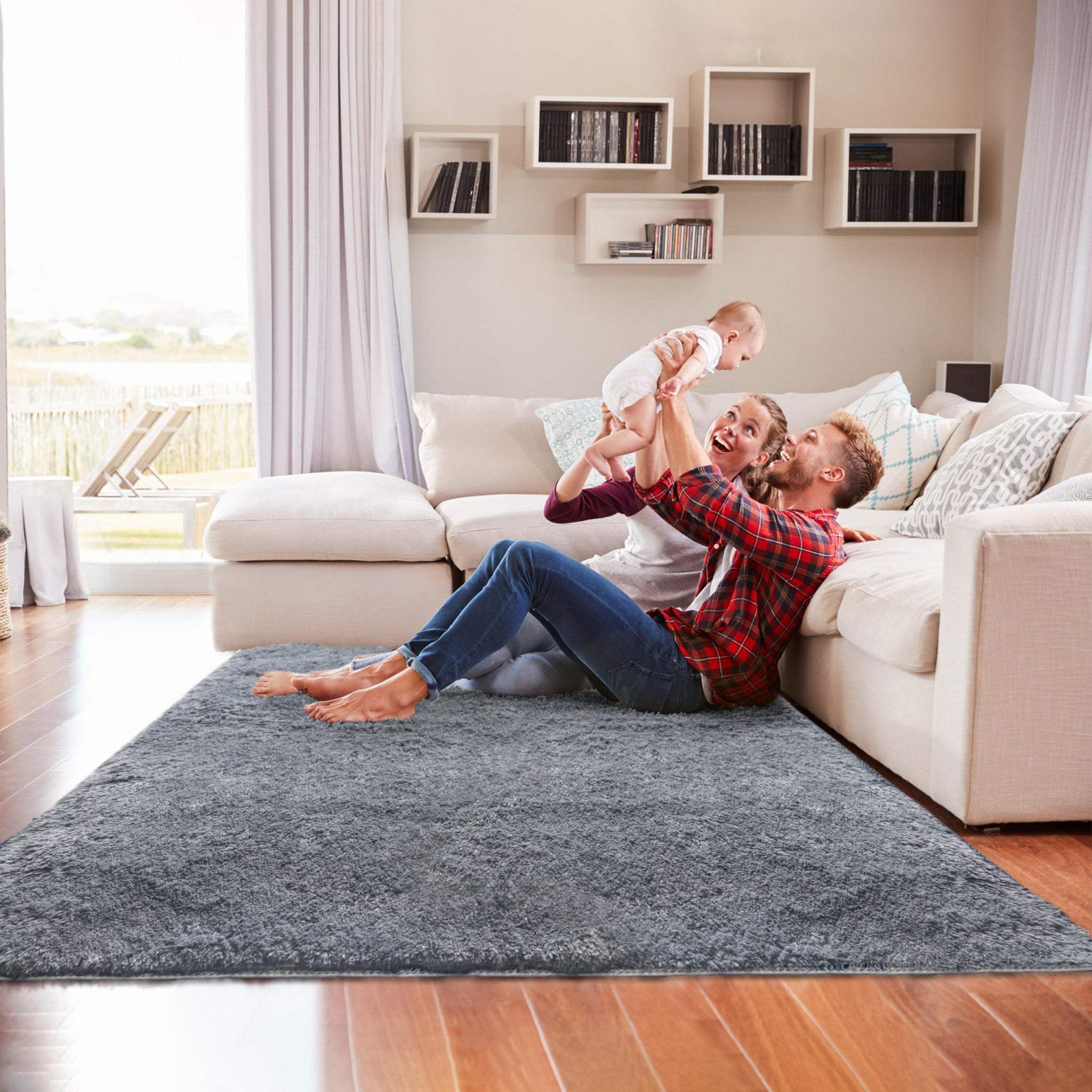 5' X 7' Gray Shag Non Skid Area Rug - Image 5