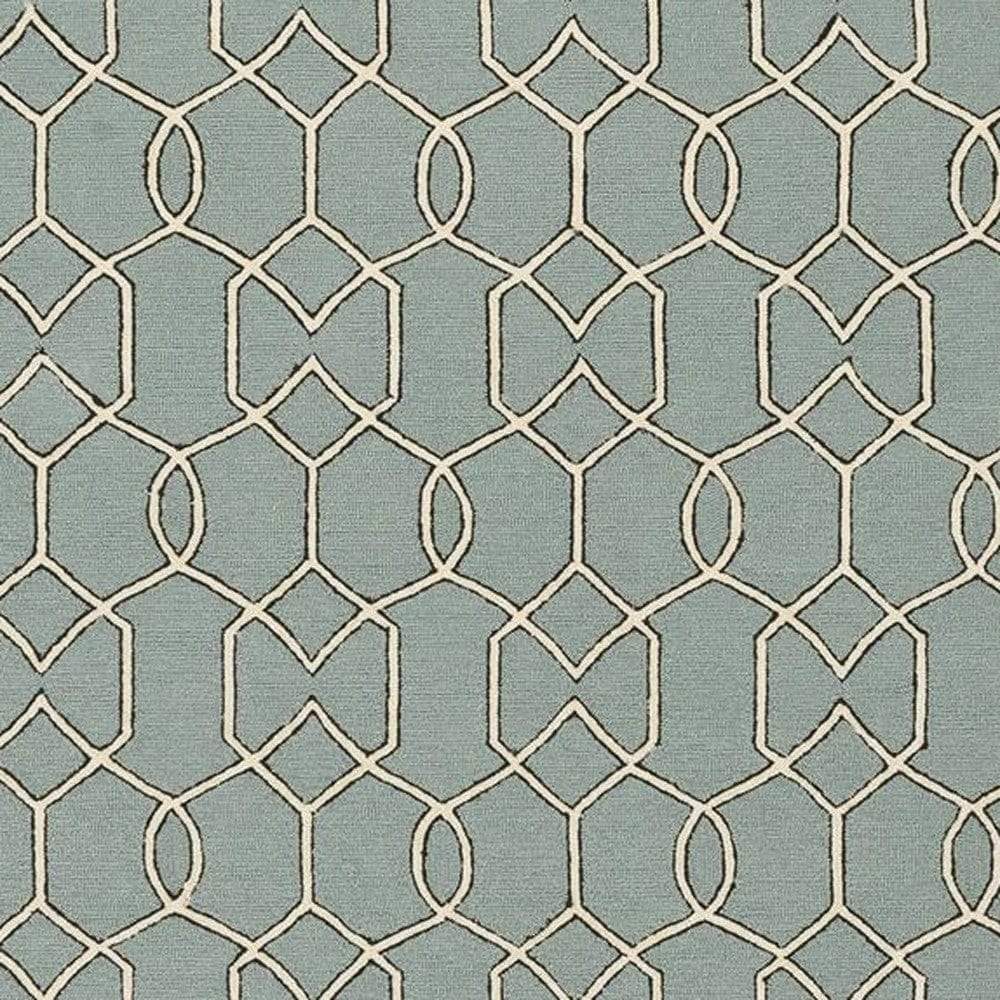 5' X 7' Green and Ivory Geometric Hand Hooked Area Rug - Image 5