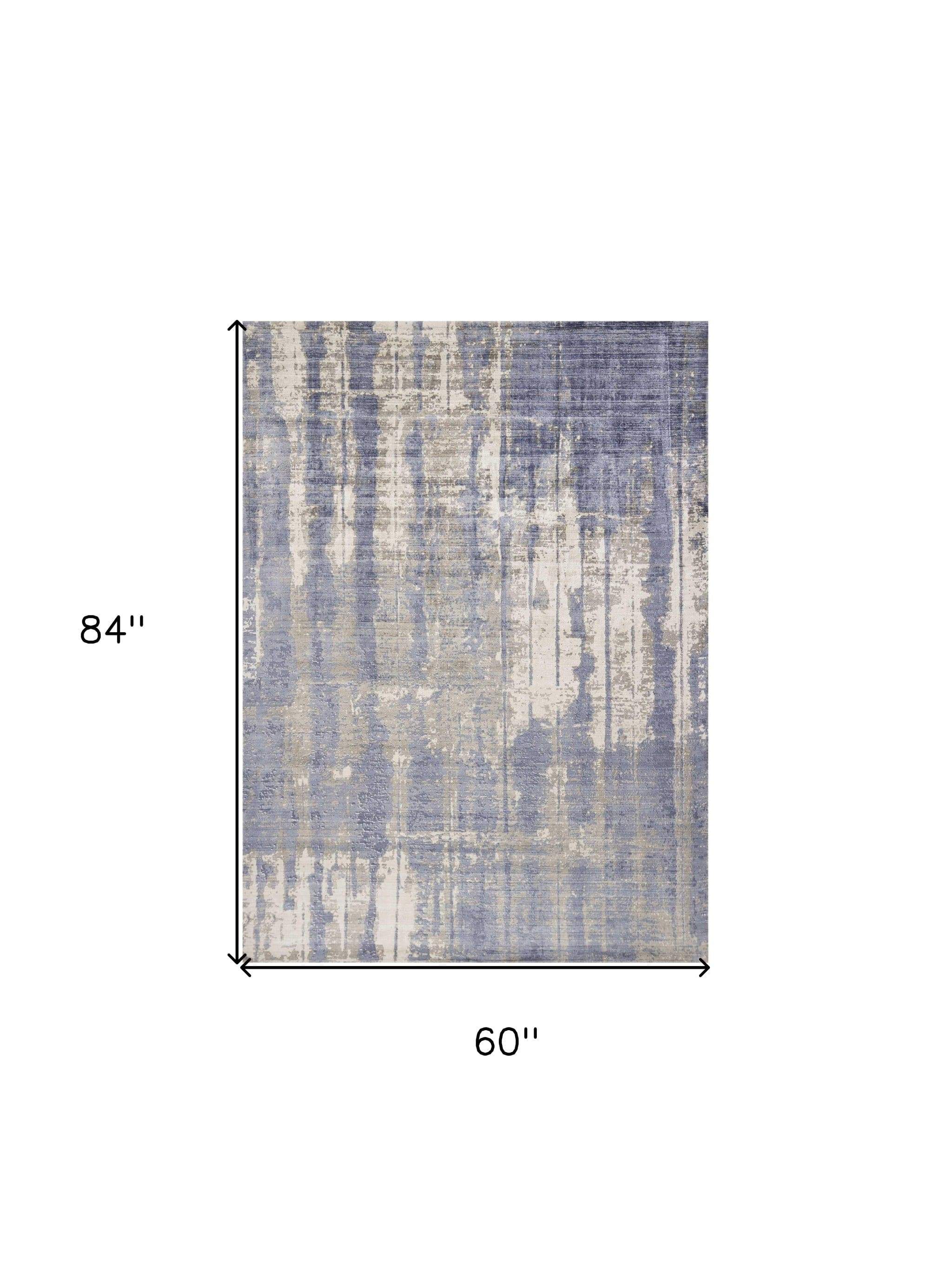 5' X 7' Grey Blue Hand Loomed Abstract Brushstroke Indoor Area Rug - Image 3