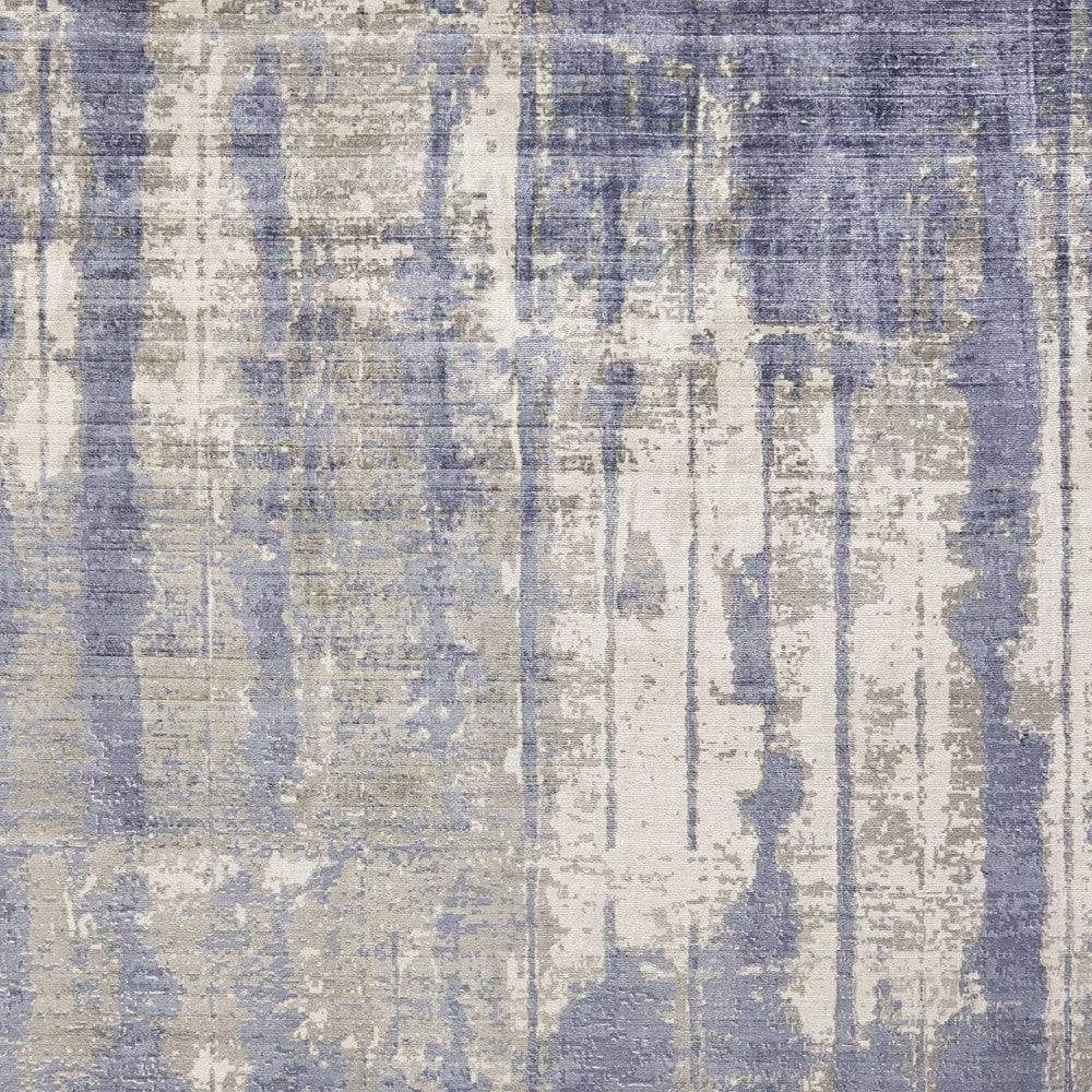 5' X 7' Grey Blue Hand Loomed Abstract Brushstroke Indoor Area Rug - Image 7