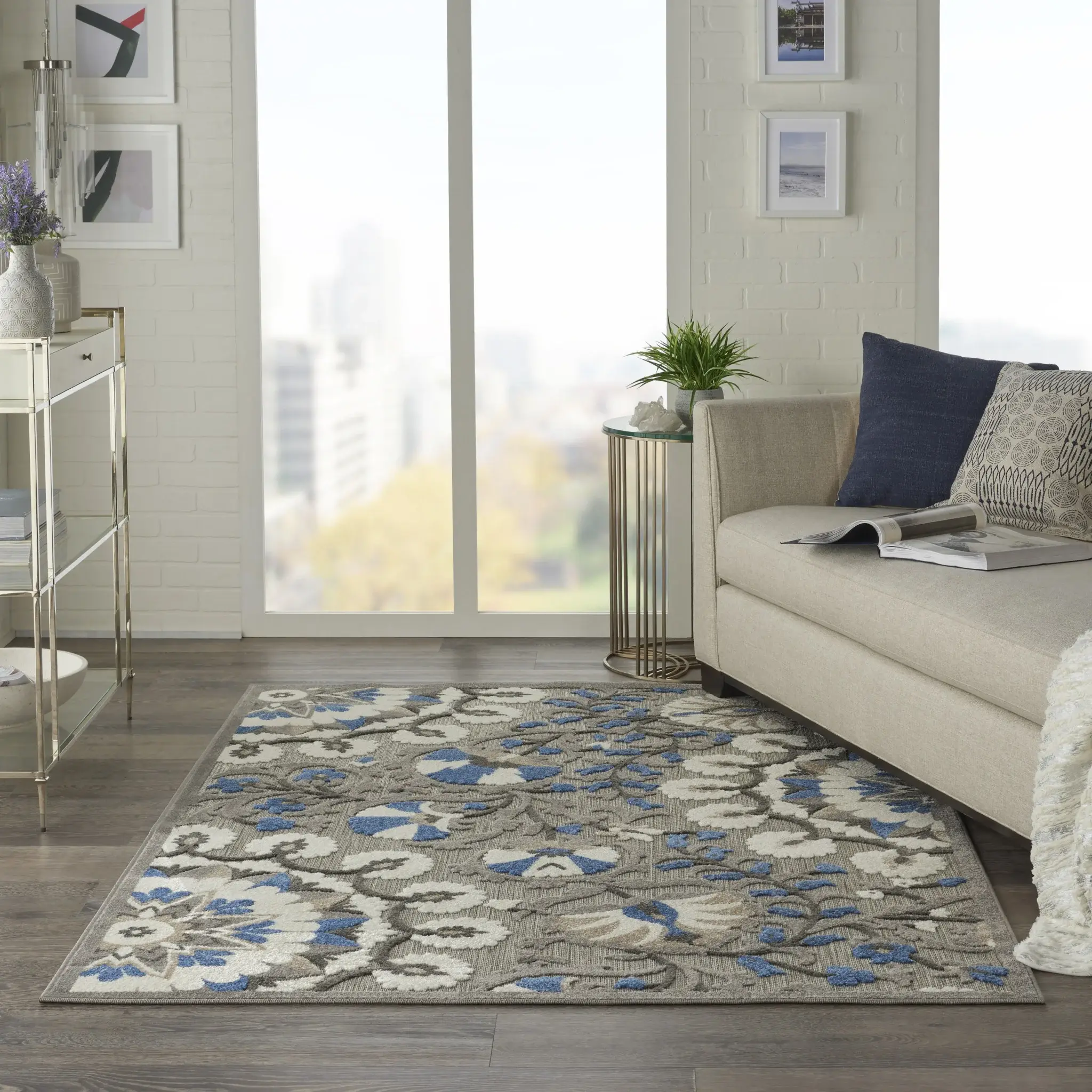 5' X 7' Grey/Multi Floral Indoor Outdoor Area Rug - Image 2