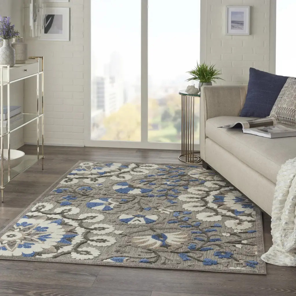 5' X 7' Grey/Multi Floral Indoor Outdoor Area Rug - Image 4
