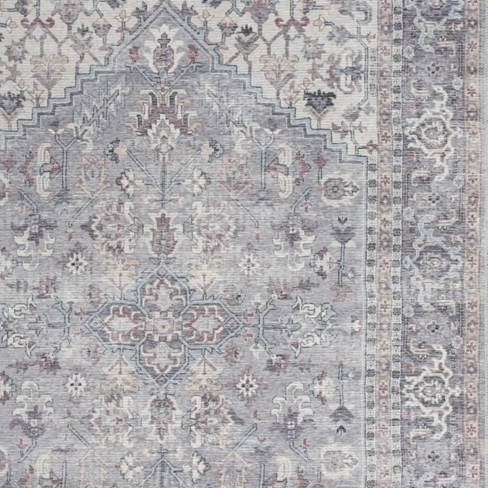 5' X 7' Grey Oriental Power Loom Distressed Washable Area Rug - Image 3