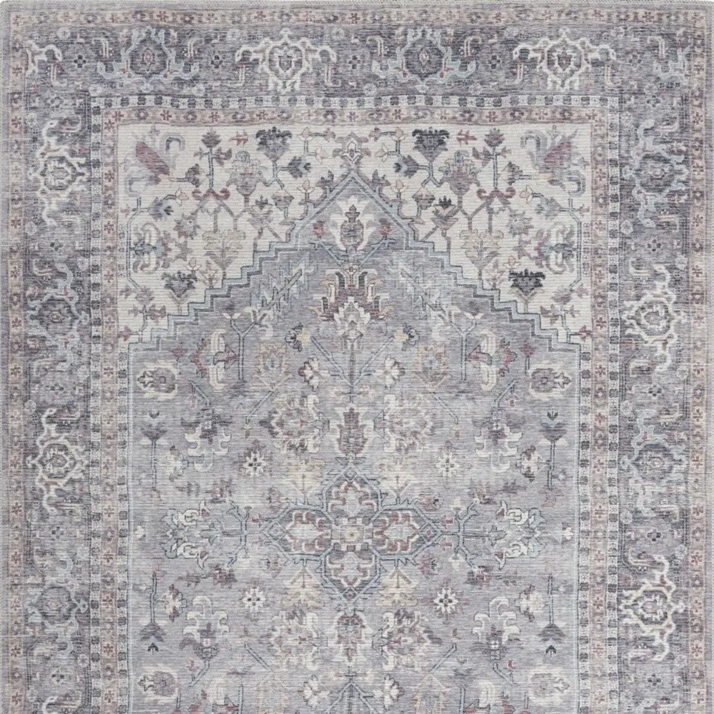 5' X 7' Grey Oriental Power Loom Distressed Washable Area Rug - Image 4