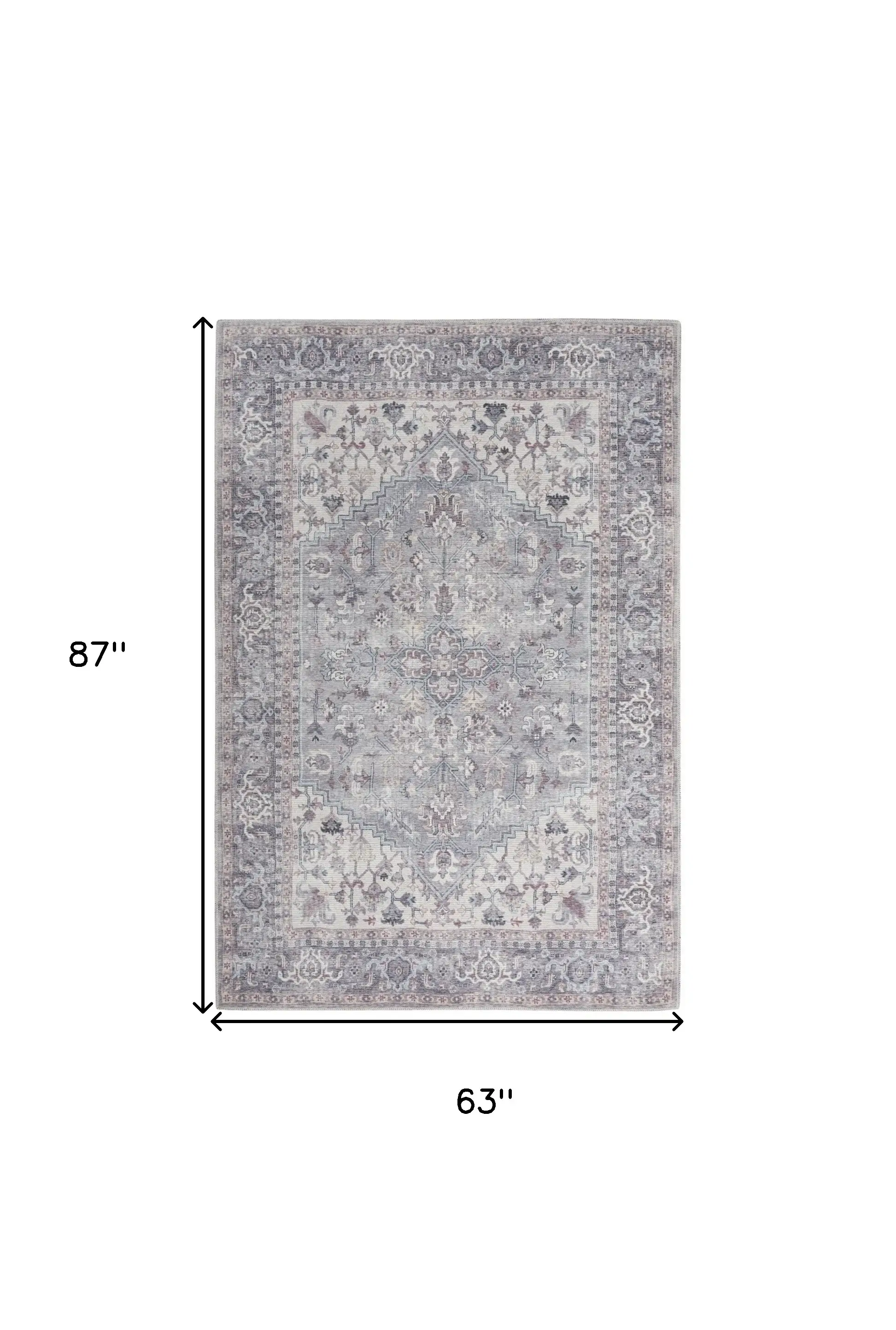 5' X 7' Grey Oriental Power Loom Distressed Washable Area Rug - Image 5