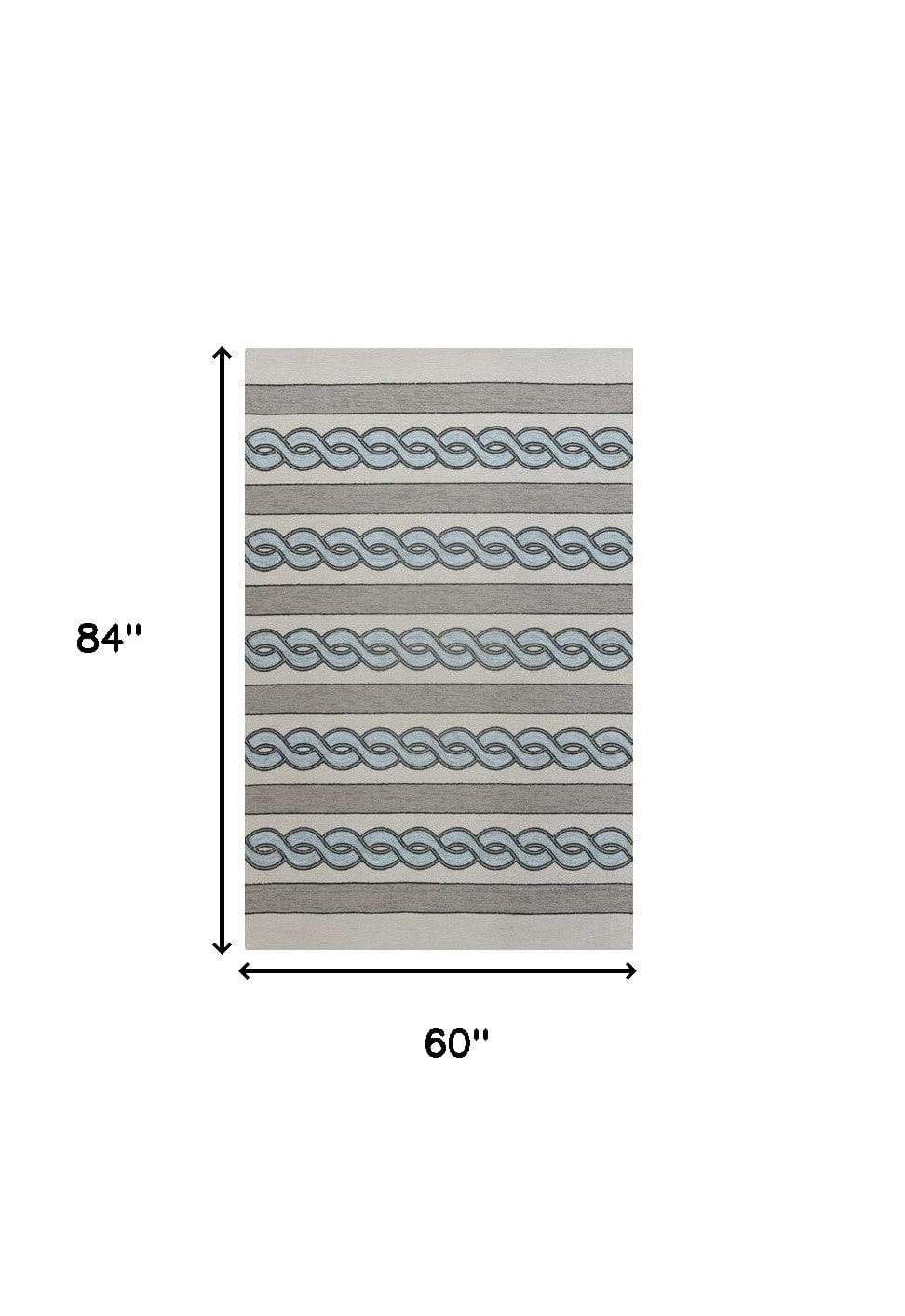 5' X 7' Ivory and Blue Abstract Indoor Outdoor Area Rug - Image 3