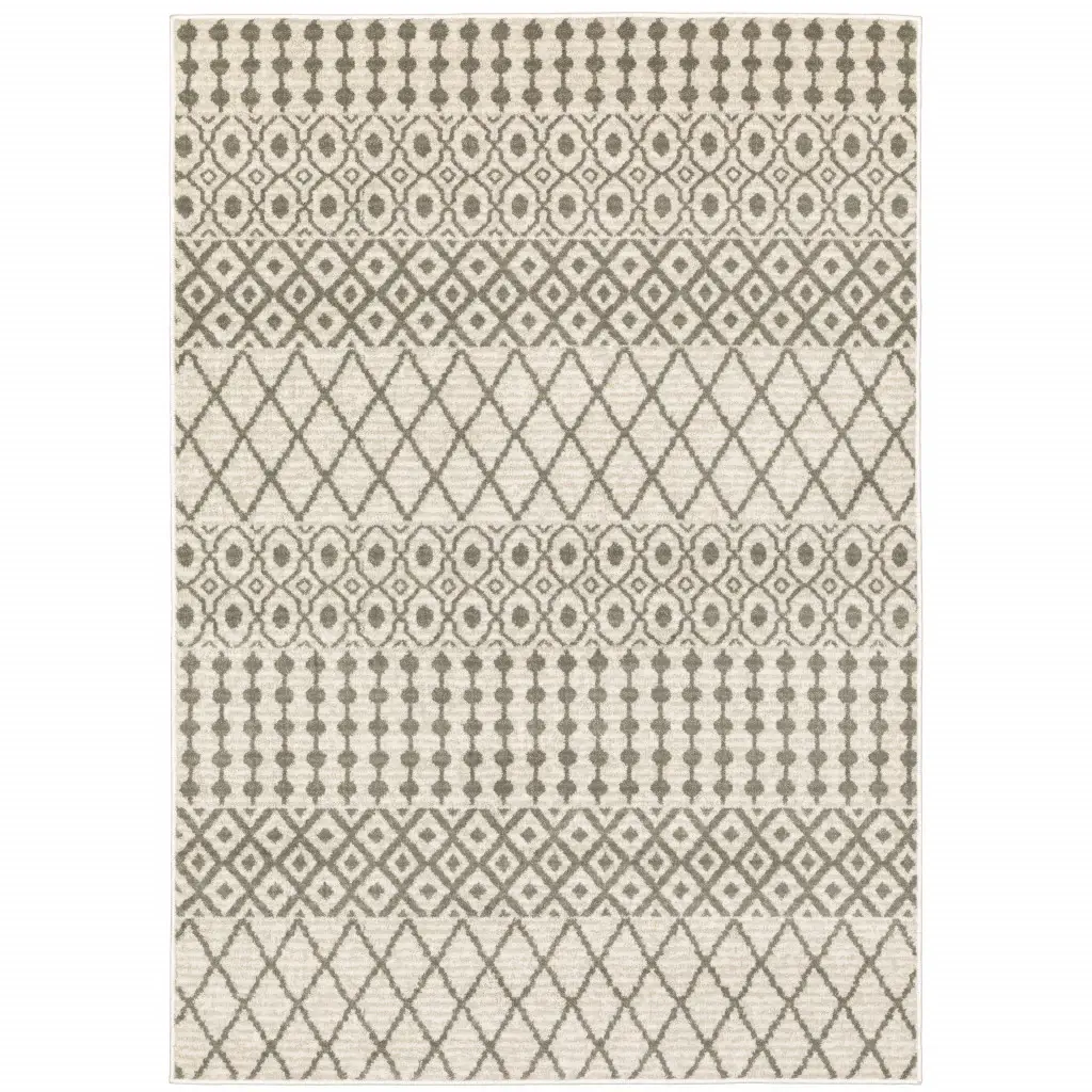 5' X 7' Ivory And Grey Geometric Power Loom Stain Resistant Area Rug - Image 2