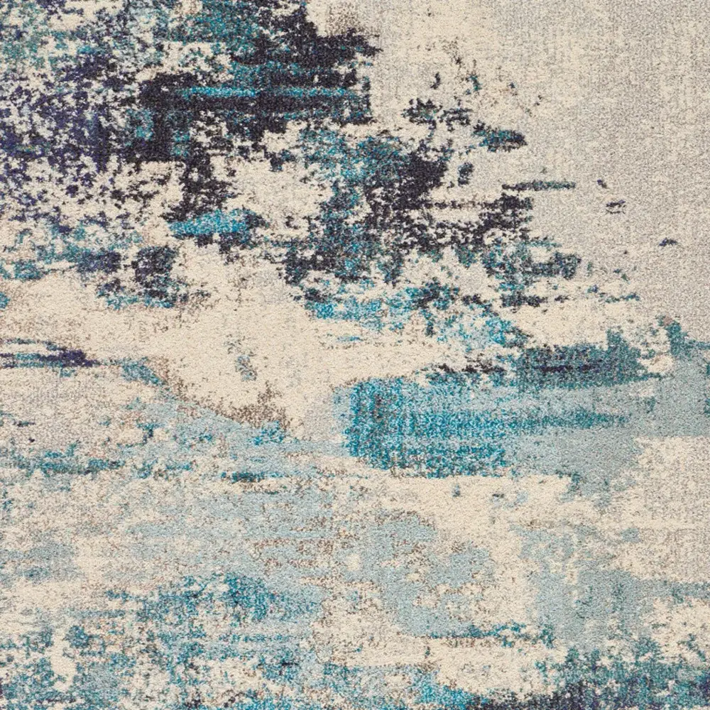 5' X 7' Ivory And Teal Blue Abstract Power Loom Non Skid Area Rug - Image 3