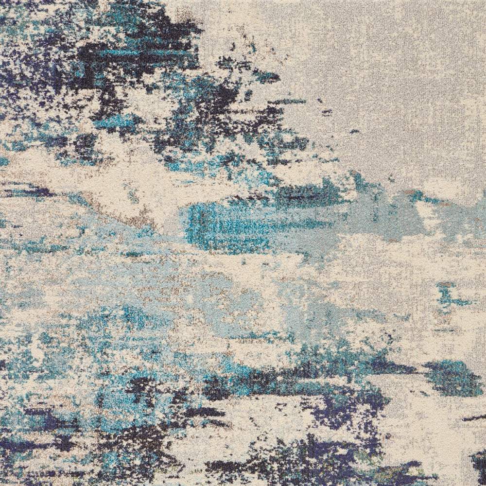 5' X 7' Ivory And Teal Blue Abstract Power Loom Non Skid Area Rug - Image 4