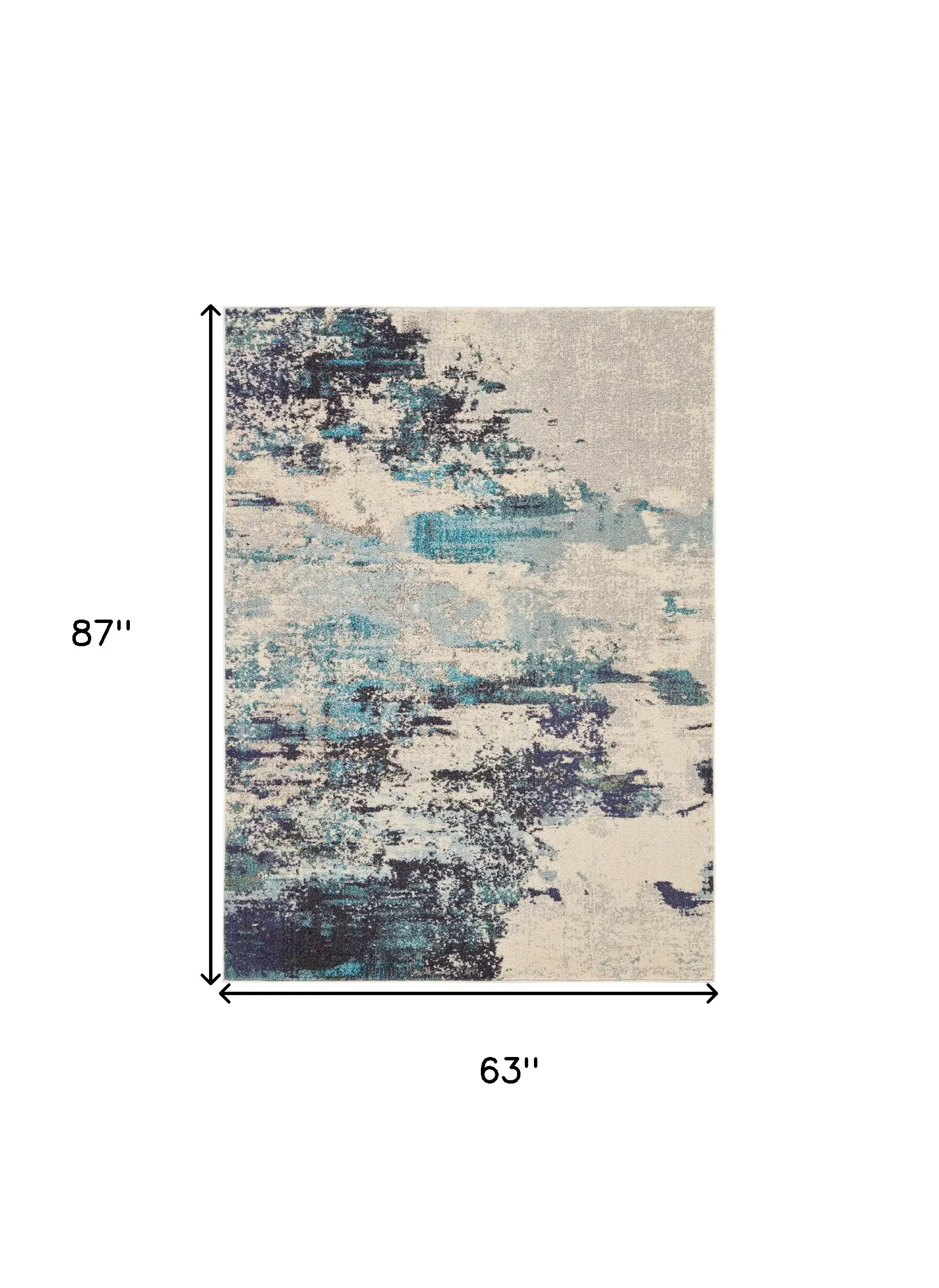 5' X 7' Ivory And Teal Blue Abstract Power Loom Non Skid Area Rug - Image 5