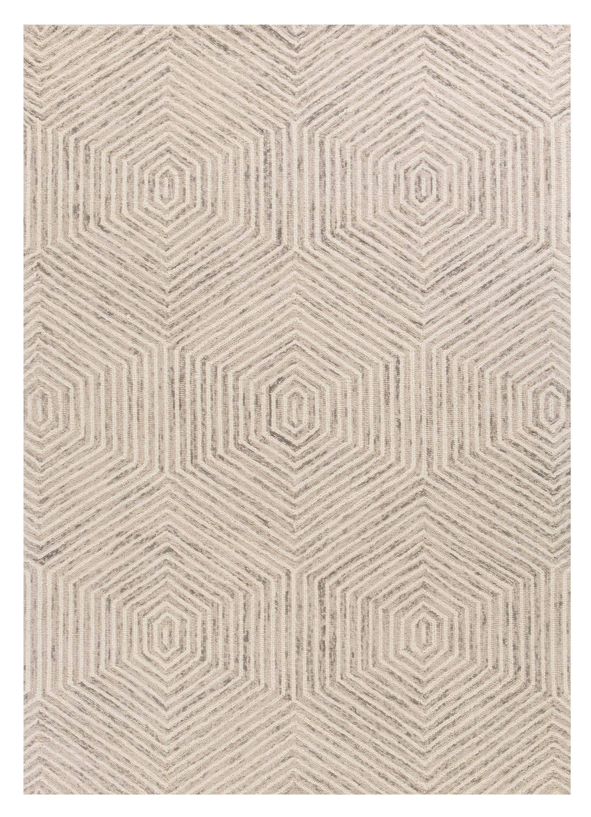 5' X 7' Ivory Geometric Hexagon Wool Indoor Area Rug - Image 2