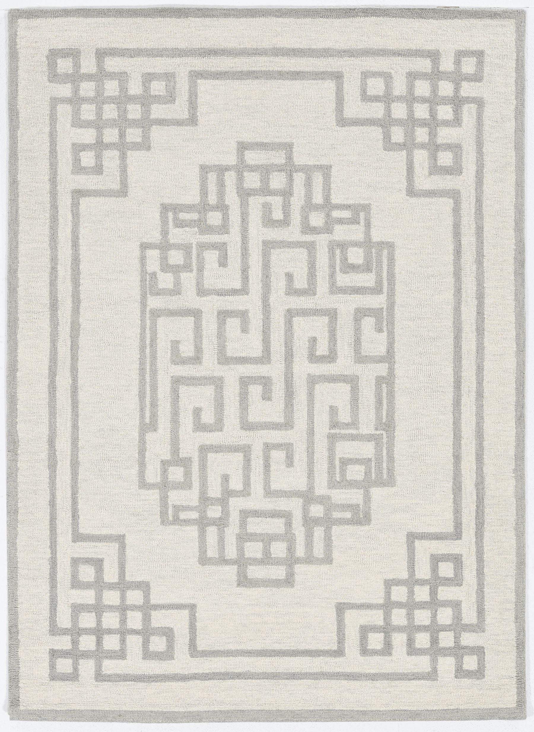 5' X 7' Ivory Grey Hand Tufted Bordered Greek Key Indoor Area Rug - Image 2