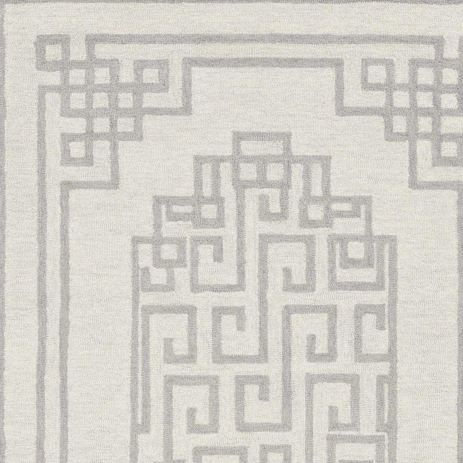5' X 7' Ivory Grey Hand Tufted Bordered Greek Key Indoor Area Rug - Image 3