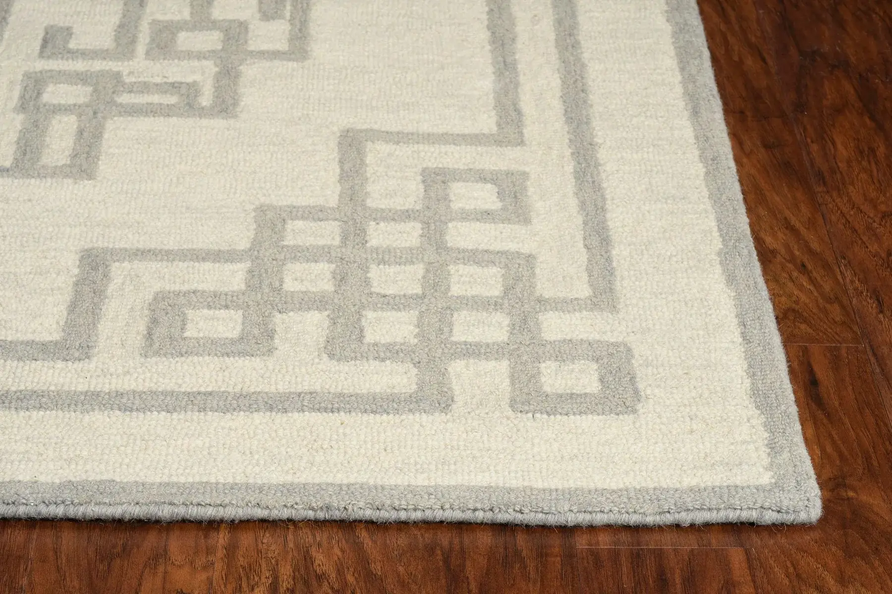 5' X 7' Ivory Grey Hand Tufted Bordered Greek Key Indoor Area Rug - Image 5