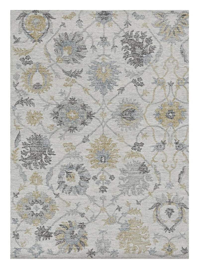 5' X 7' Ivory Hand Tufted Space Dyed Floral Traditional Indoor Area Rug - Image 2