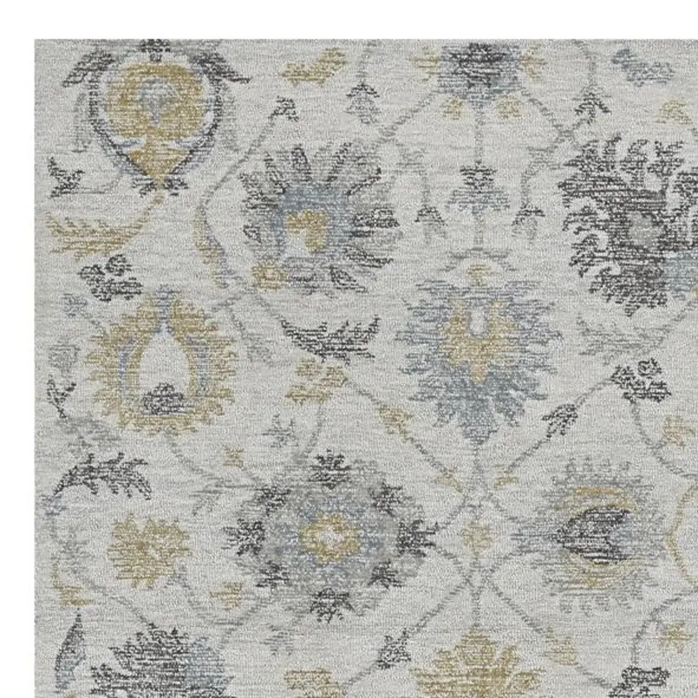 5' X 7' Ivory Hand Tufted Space Dyed Floral Traditional Indoor Area Rug - Image 6