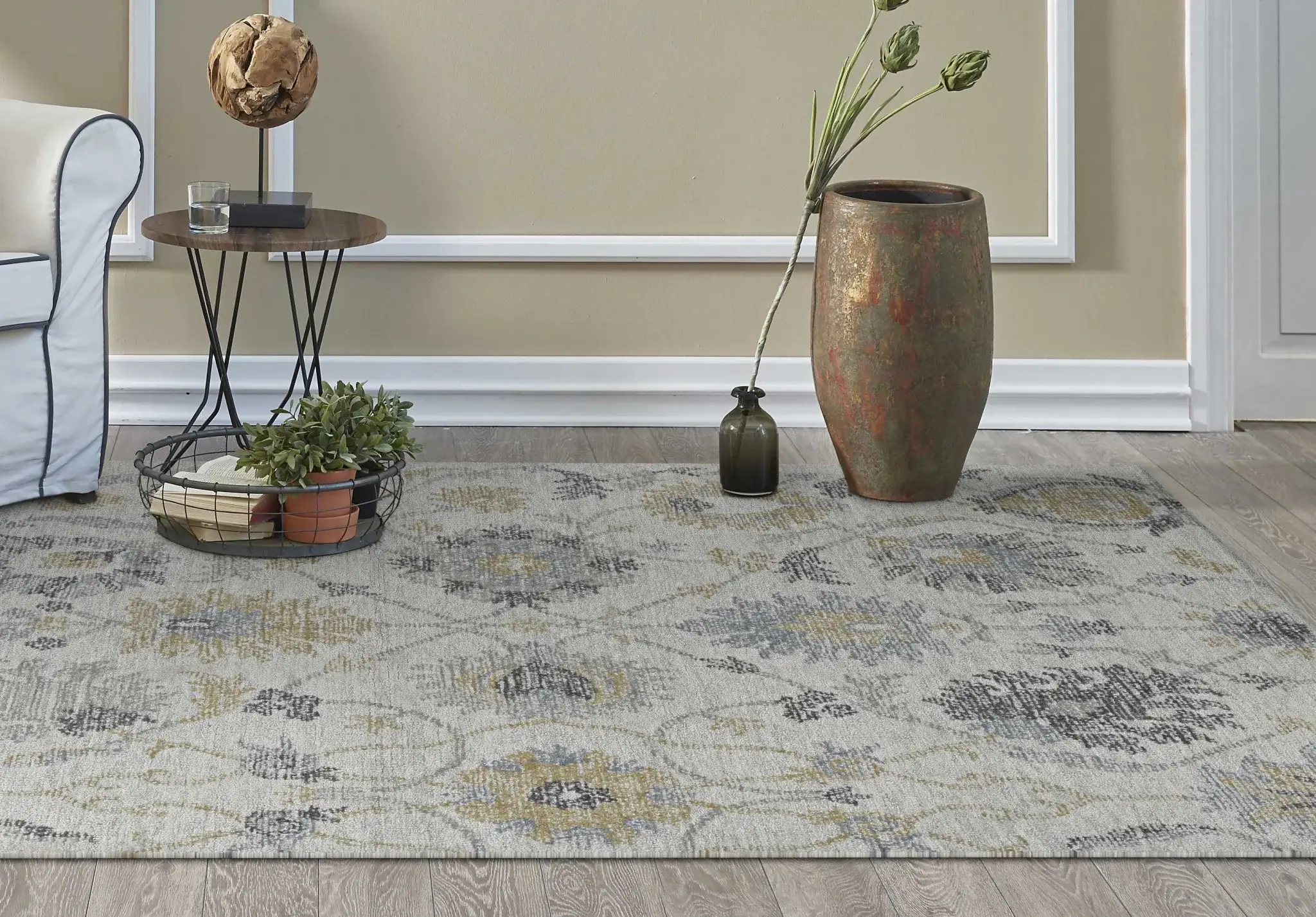 5' X 7' Ivory Hand Tufted Space Dyed Floral Traditional Indoor Area Rug - Image 8
