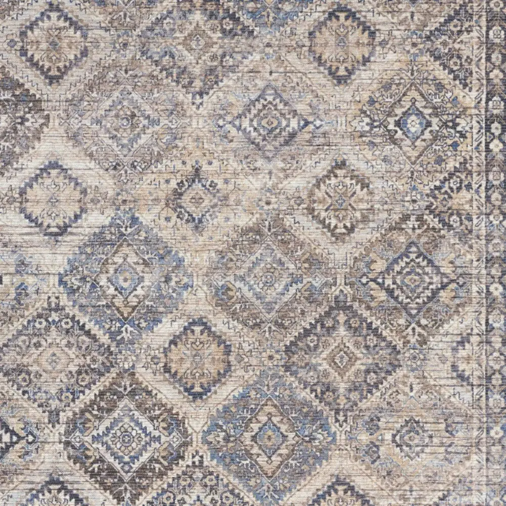 5' X 7' Ivory Latte Oriental Power Loom Distressed Washable Area Rug - Image 3