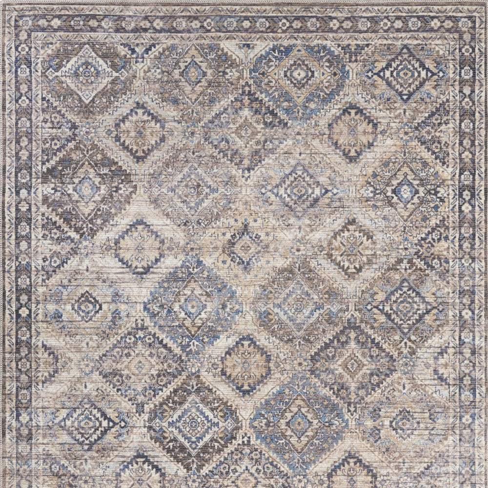 5' X 7' Ivory Latte Oriental Power Loom Distressed Washable Area Rug - Image 4