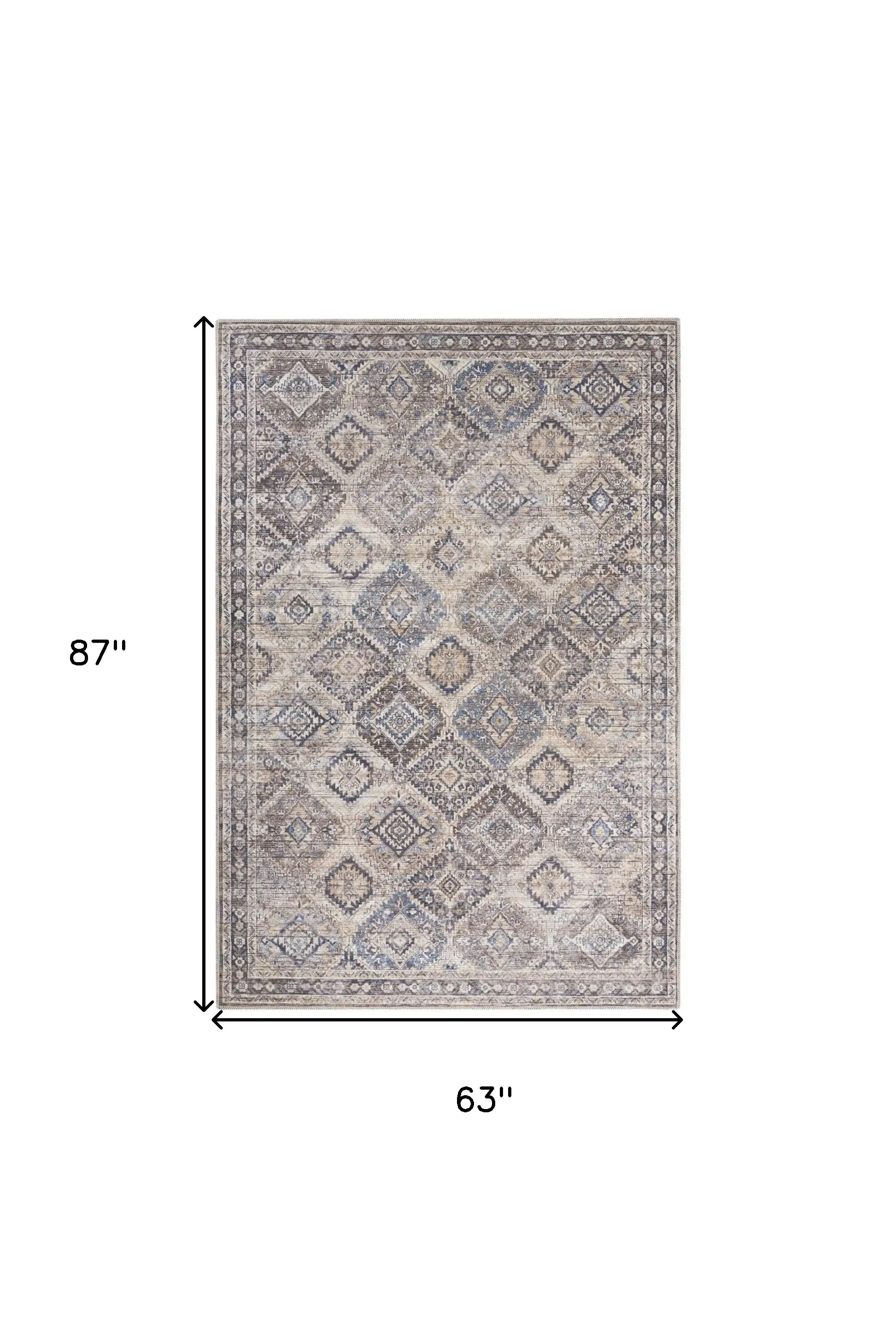 5' X 7' Ivory Latte Oriental Power Loom Distressed Washable Area Rug - Image 5