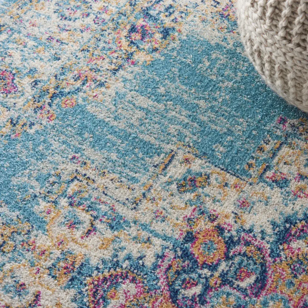 5' X 7' Light Blue Southwestern Power Loom Area Rug - Image 7