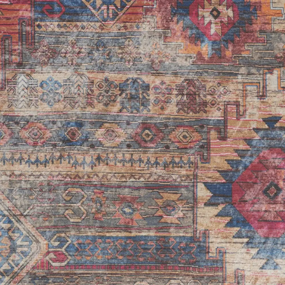 5' X 7' Multicolor Southwestern Power Loom Distressed Washable Area Rug - Image 3