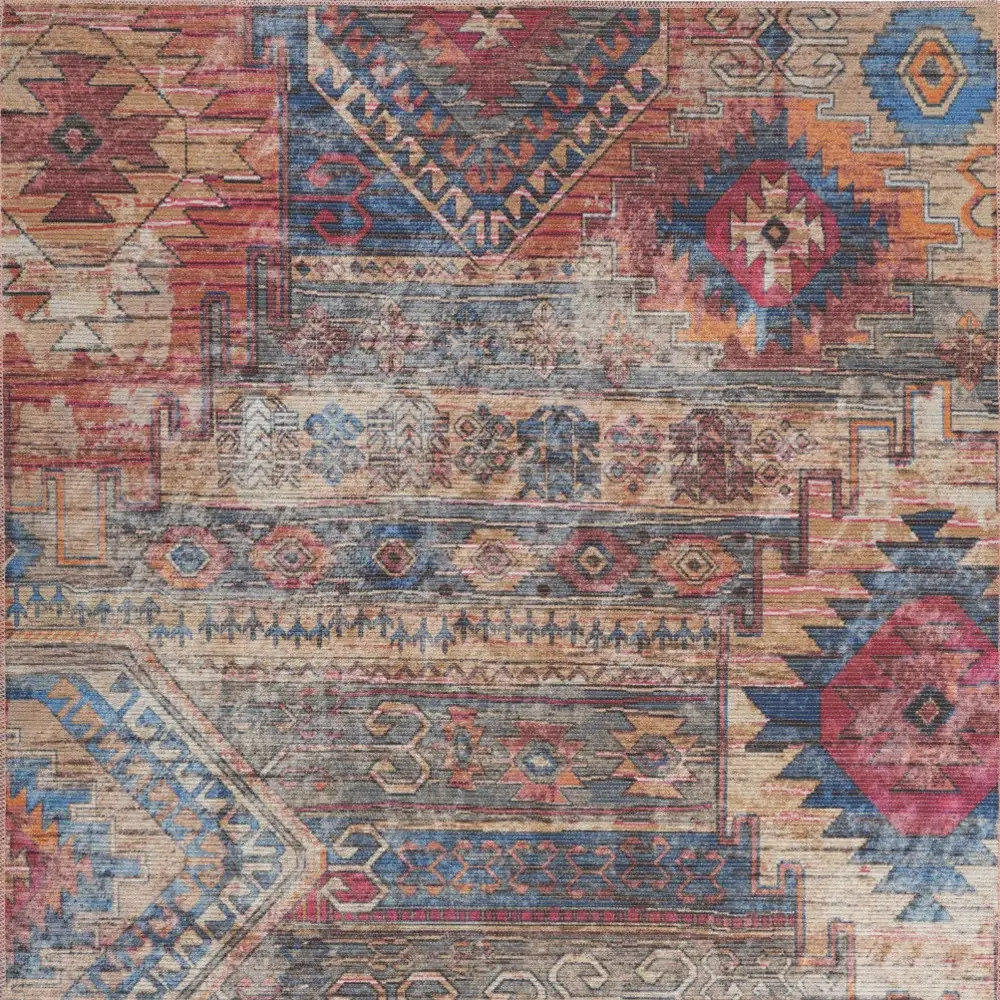 5' X 7' Multicolor Southwestern Power Loom Distressed Washable Area Rug - Image 4