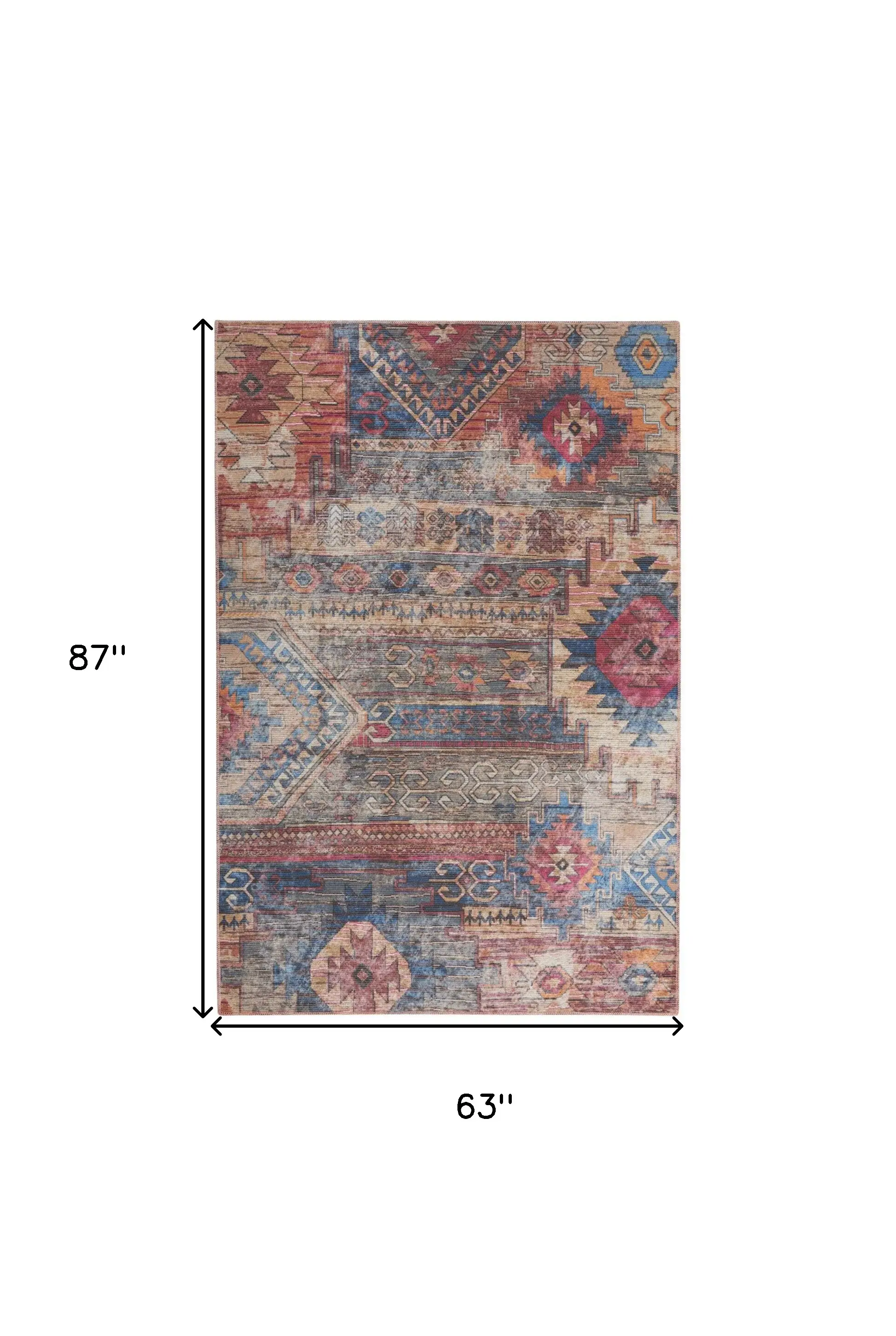 5' X 7' Multicolor Southwestern Power Loom Distressed Washable Area Rug - Image 5