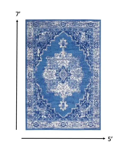 5' X 7' Navy Blue Floral Dhurrie Area Rug - Image 3