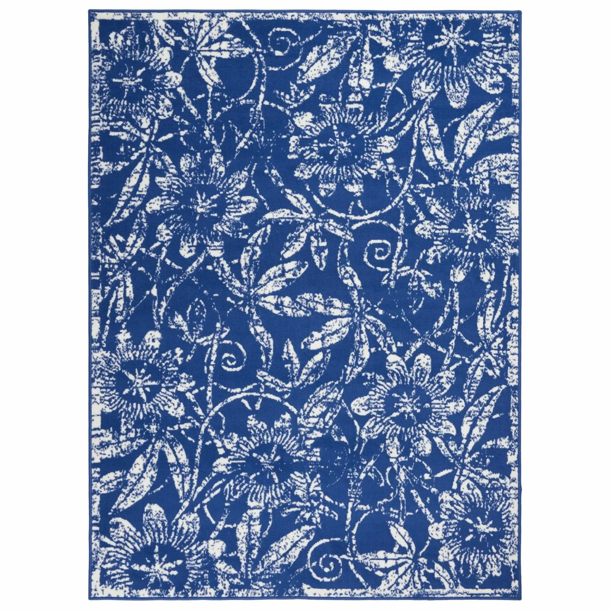 5' X 7' Navy Blue Floral Dhurrie Area Rug - Image 2