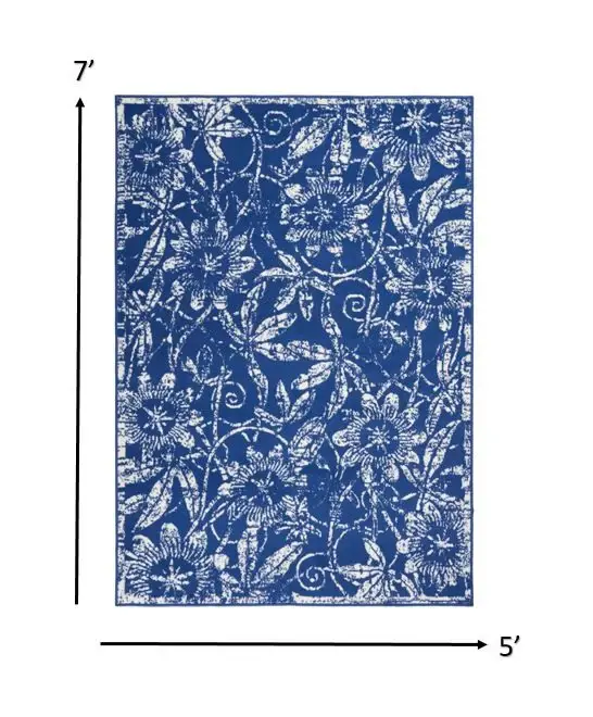 5' X 7' Navy Blue Floral Dhurrie Area Rug - Image 3