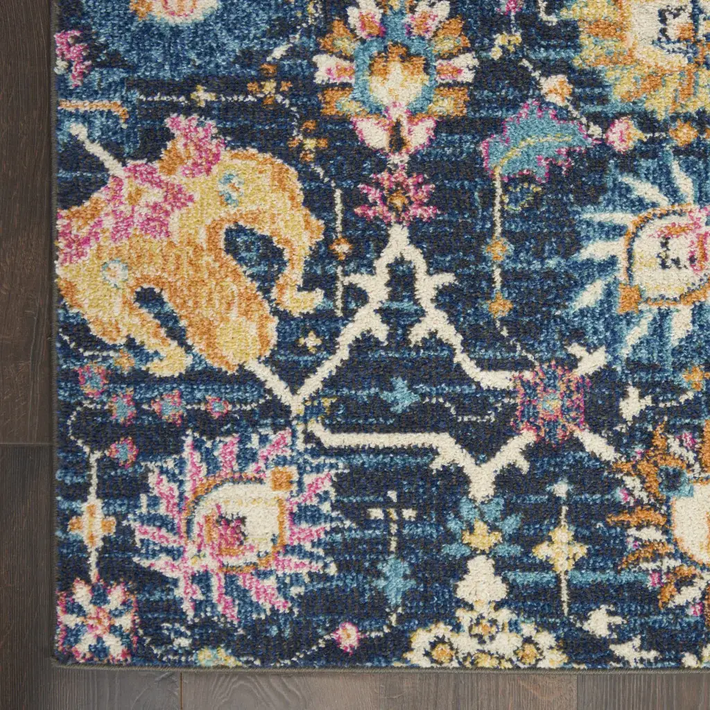 5' X 7' Navy Blue Floral Power Loom Area Rug - Image 2
