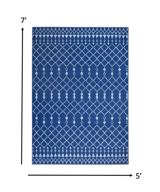 5' X 7' Navy Blue Geometric Berber Area Rug - Image 3