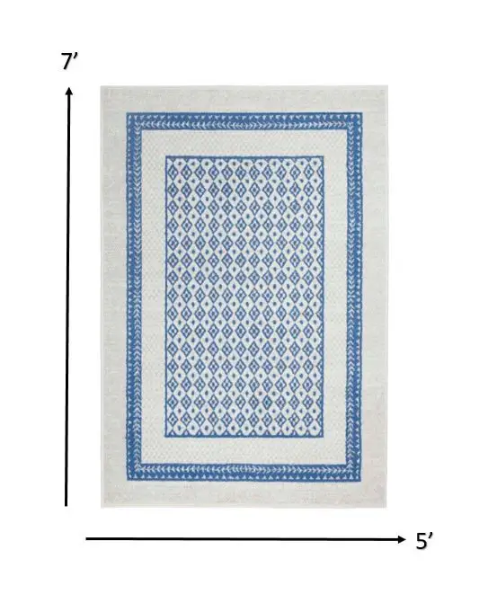 5' X 7' Navy Blue Geometric Dhurrie Area Rug - Image 3