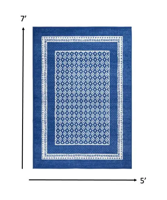 5' X 7' Navy Blue Geometric Dhurrie Area Rug - Image 2
