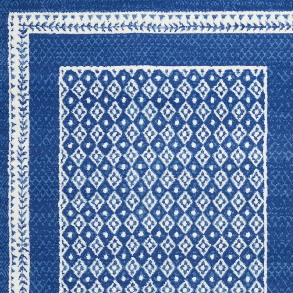 5' X 7' Navy Blue Geometric Dhurrie Area Rug - Image 3