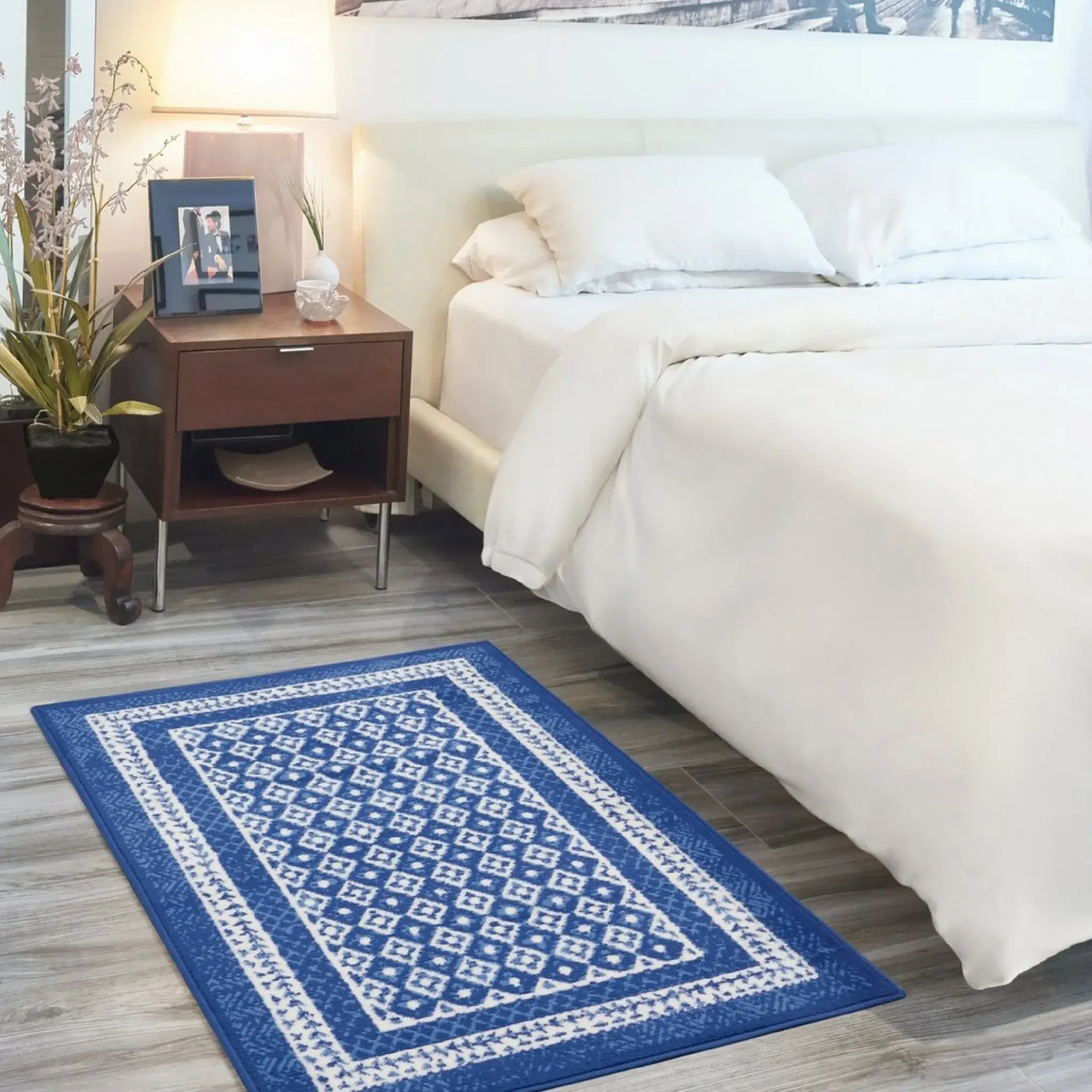 5' X 7' Navy Blue Geometric Dhurrie Area Rug - Image 7