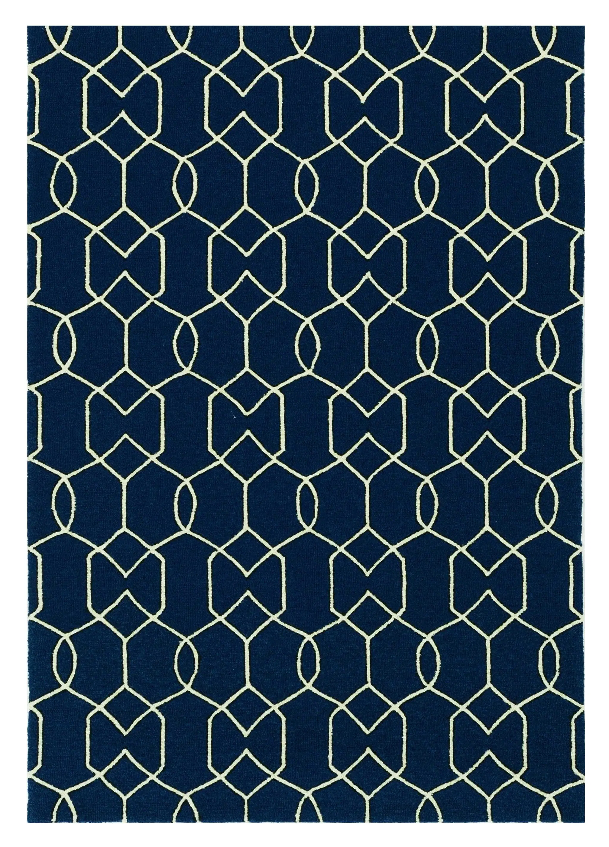 5' X 7' Navy Blue Geometric Hand Hooked Area Rug - Image 2