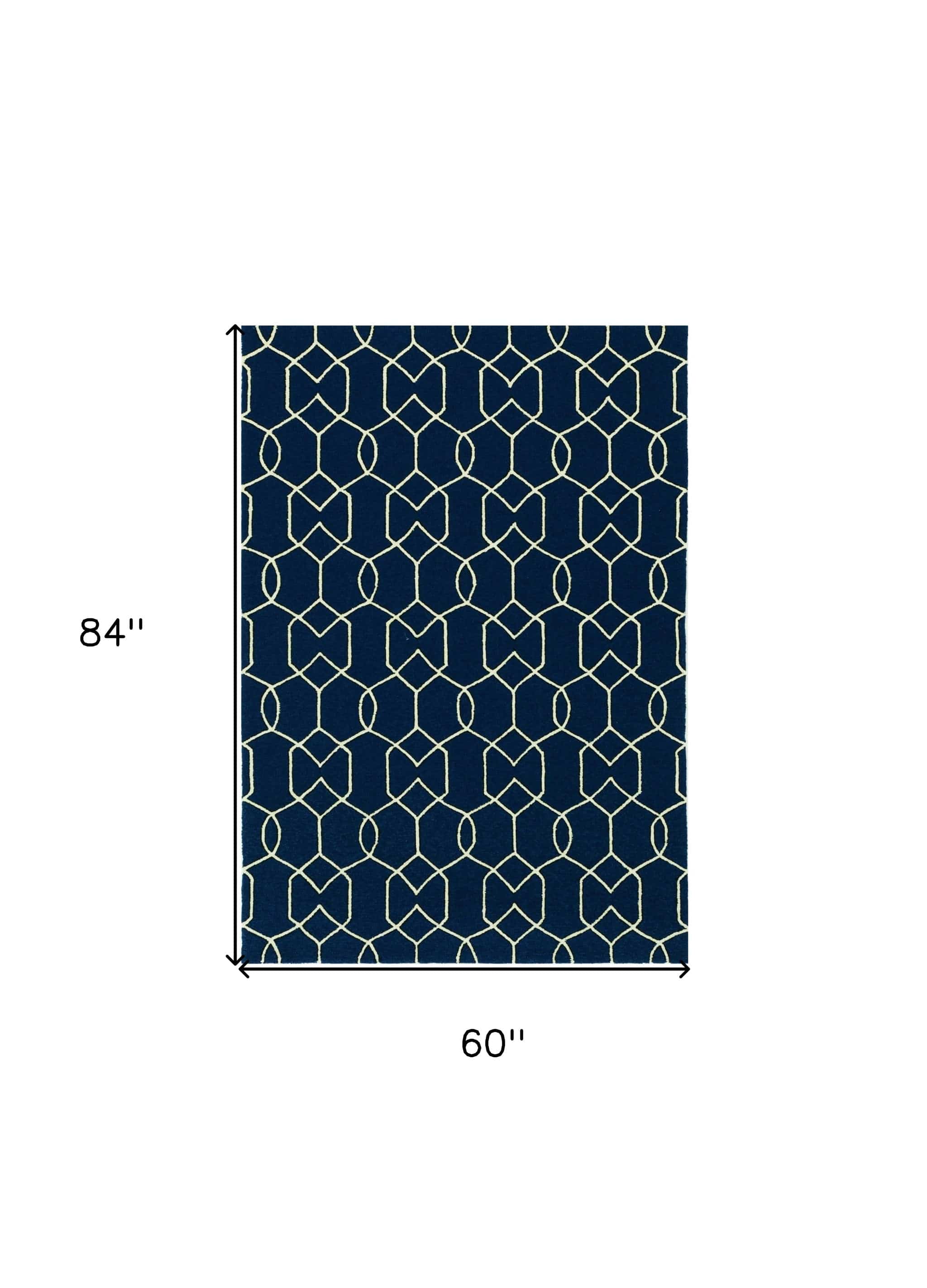 5' X 7' Navy Blue Geometric Hand Hooked Area Rug - Image 3