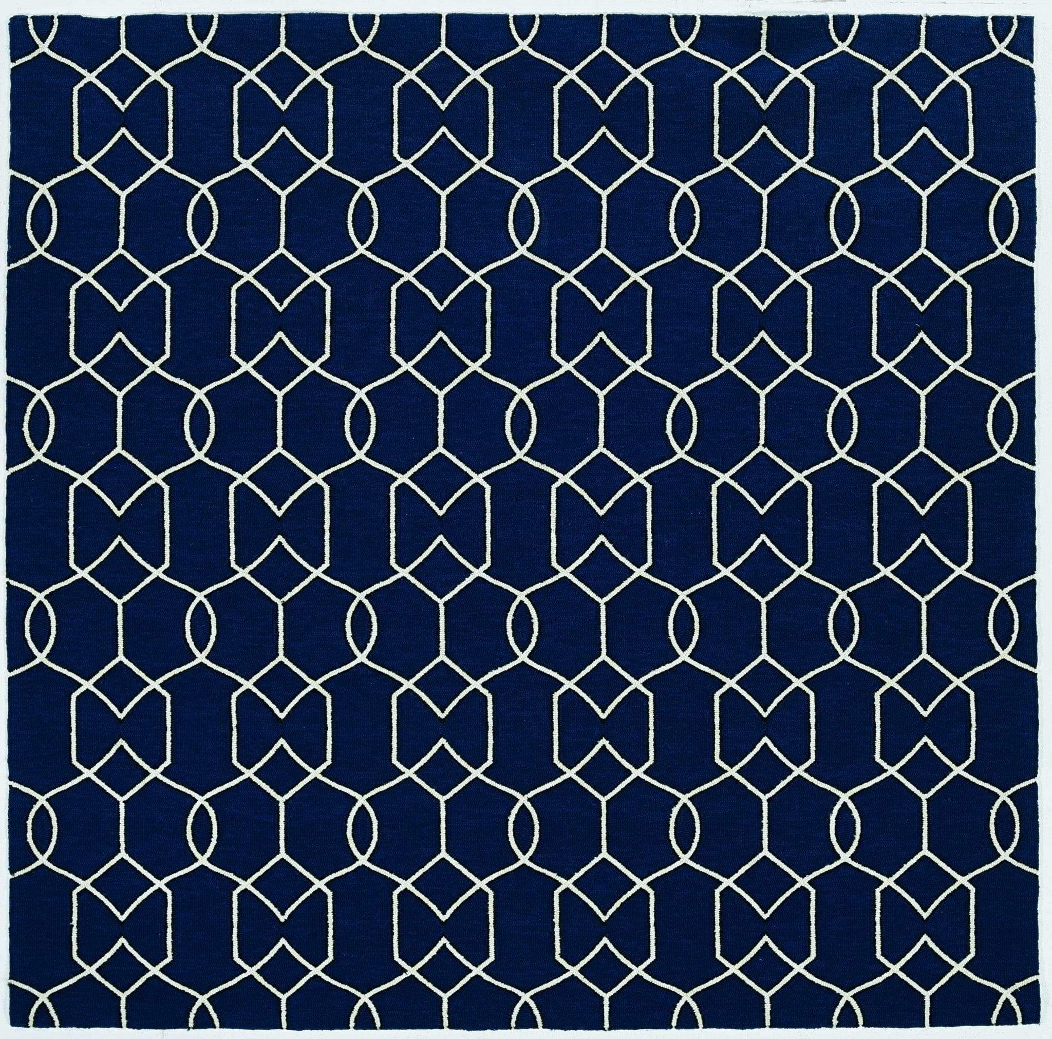 5' X 7' Navy Blue Geometric Hand Hooked Area Rug - Image 4